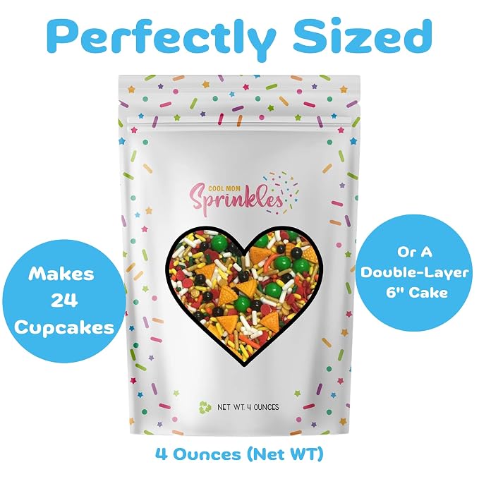 COOL MOM SPRINKLES Pizza Birthday Party Sprinkles (4 oz.) – Themed Sprinkles for Decorating Cakes, Cupcakes, Cookies & Desserts – Mixed in the USA/Gluten-Free