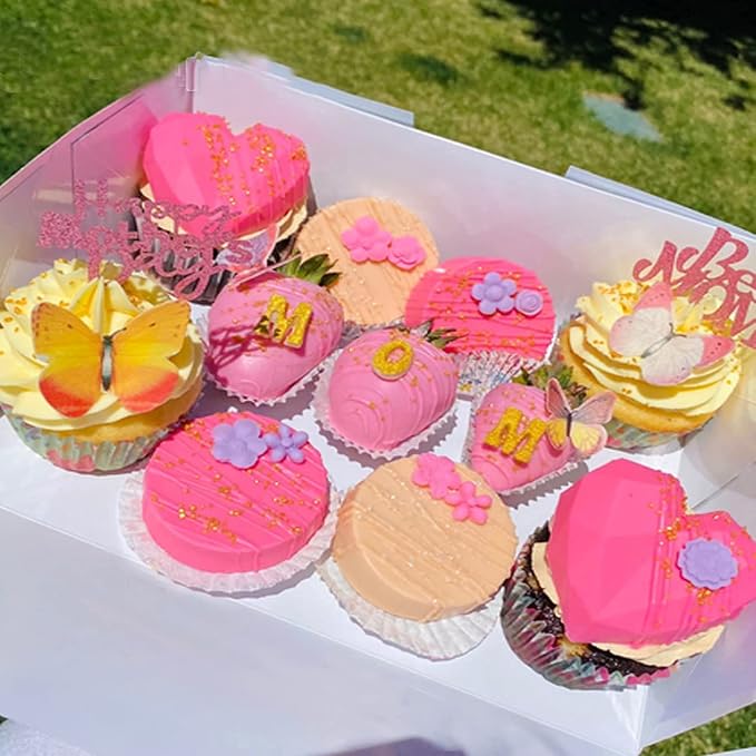 Weraru 48Pcs Edible Cake Butterfly Decoration Cake Toppers Birthday Party Cupcake Toppers Mixed Size & Colour