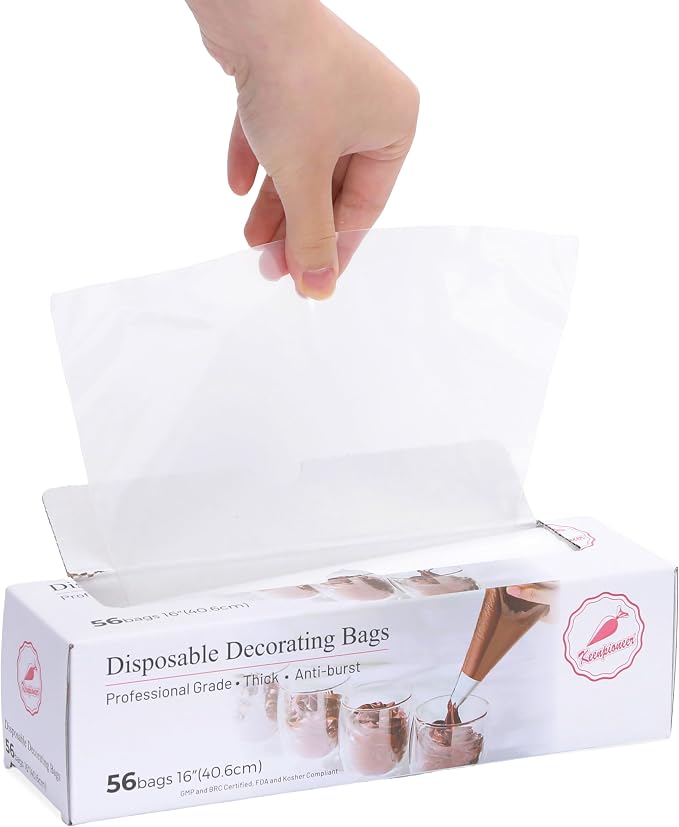 Keenpioneer Piping Bag - Disposable Cake Decorating Bag, Pastry Bag 56 Count, 16 inch, Clear