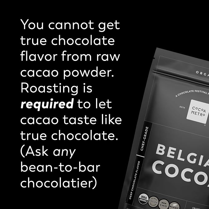 Cocoa Metro Organic Belgian Cocoa Powder (3 Pack), Unsweetened Cocoa Powder For Baking, Rich Fudgy Flavor, Non Alkalized, Best European Roast Chocolate Flavor, Keto Friendly, Vegan - Super Chocolatey