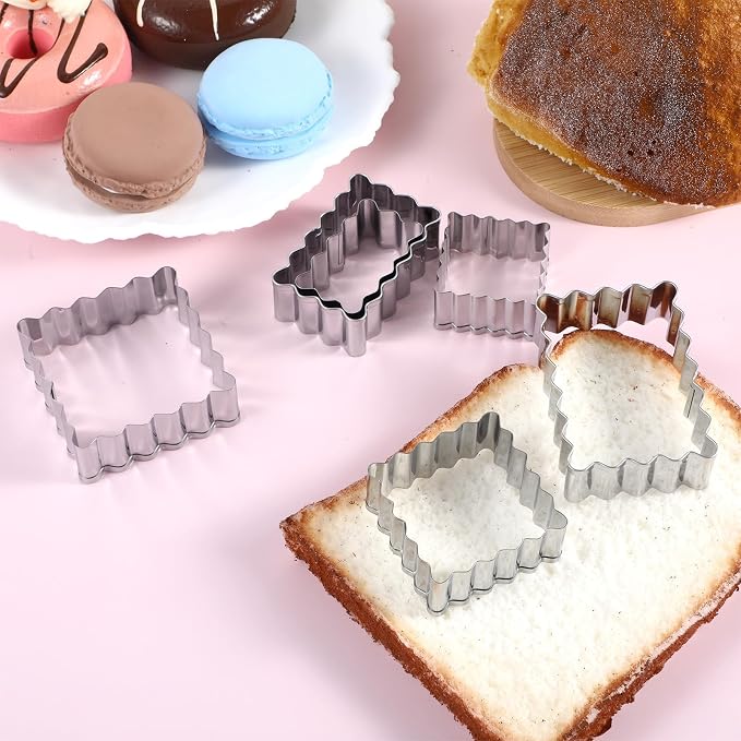 6Pcs Scalloped Cookie Cutter Set, 2 Inch Square & 2.5 Inch Small Rectangle, Jagged Edge Design