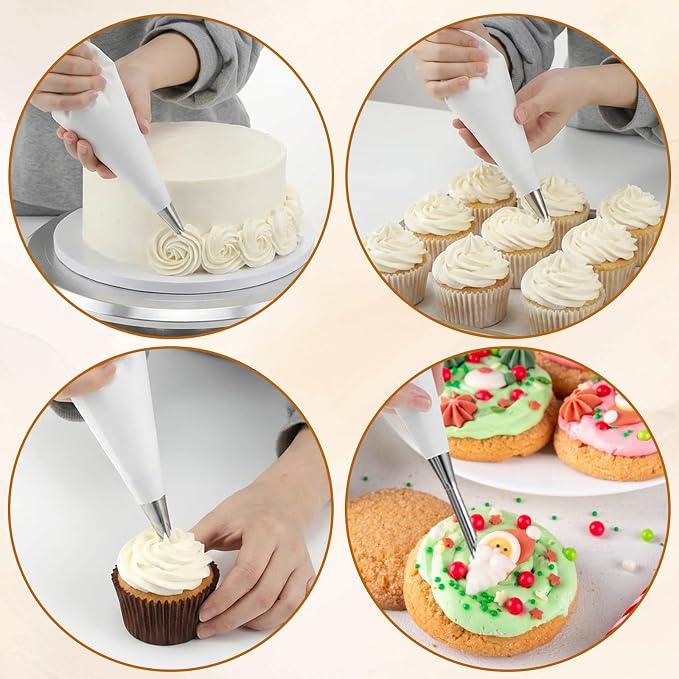 4 Pcs 15.7 Inch Reusable Piping Bags, Tipless Cloth Pastry Bags, White Cloth Frosting Bag, Hangable Icing Piping Bag for Baking Cake Decorating