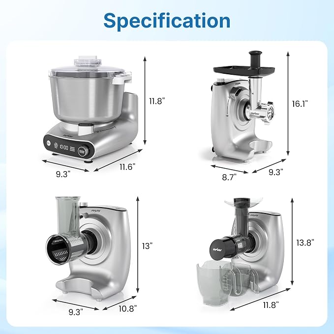 Electric Dough Mixer, Stand Mixer with Meat Grinder, Juicer