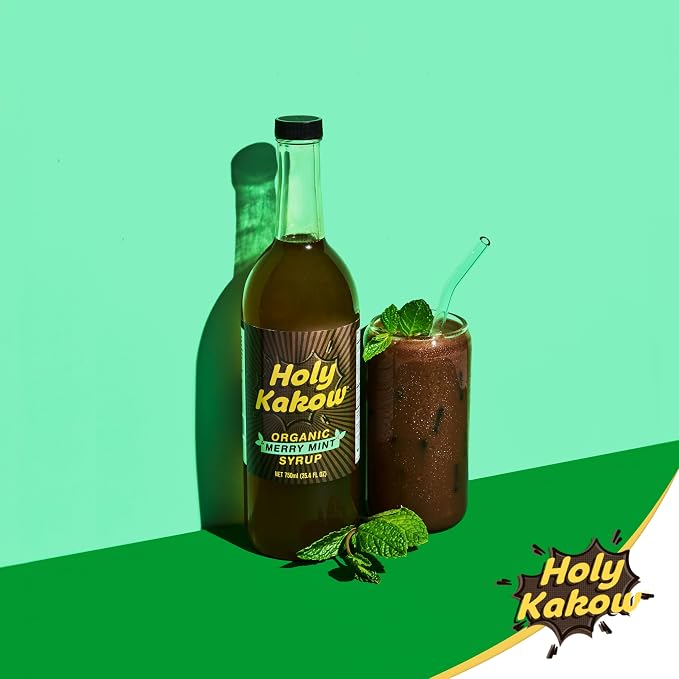 Holy Kakow Cafe Organic Mint Syrup - Mint Syrup, Coffee Syrup, Organic Syrup for Coffee, Mint Syrup for Coffee, Add to Latte, Cocktail and Shake, Real Food Ingredients, Specific Flavor - 750ml