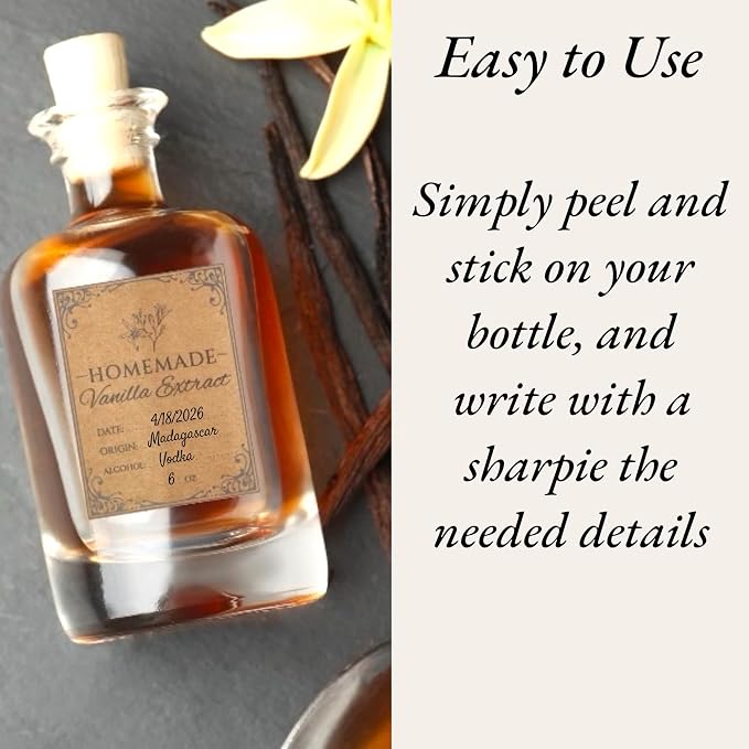 120PCS Homemade Vanilla Extract Labels for Gift Bottles, 60 Sets | 1.5" x 2" Vanilla Extract Stickers with Front & Back Designs for Handcrafted Homemade Bottles & Gifts, Made from Kraft Paper