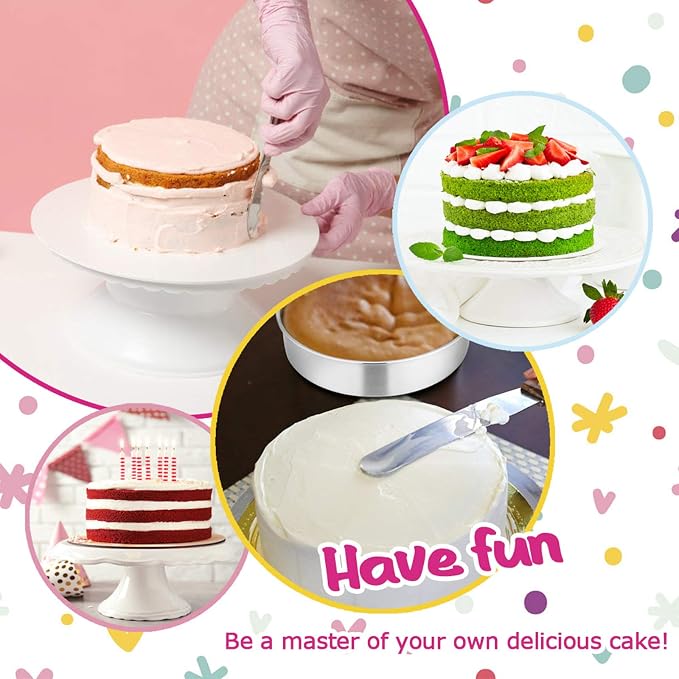 E-far 6 Inch Cake Pan Set of 2, Stainless Steel Round Smash Cake Baking Pans, Non-Toxic & Healthy, Mirror Finish & Dishwasher Safe