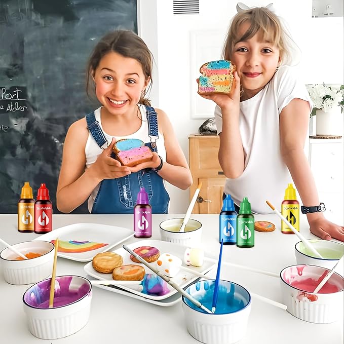 Food Coloring Liquid - 6 Colors x 20 ml Water-Based Concentrated Food Dye for Slime, Baking, Icing, Cake Decorating & Easter Eggs