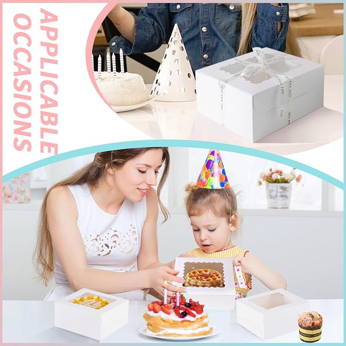 12pcs 10x10x5 Inches Cake Boxes,6pcs White Boxes and 6pcs Boards,Cajas Pasteles for Disposable 10 inch Cake box with Window (White, 10 * 10 * 5inch/12pcs)