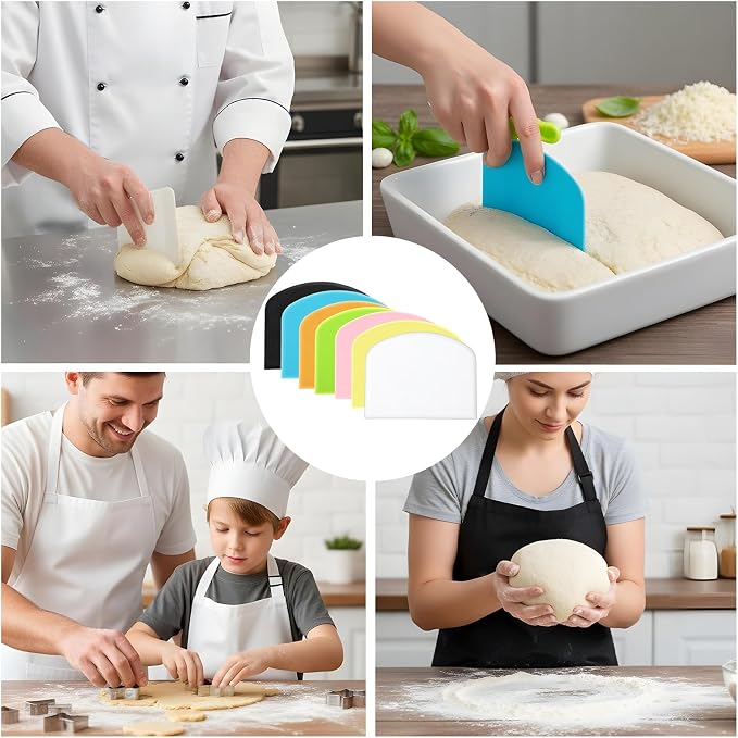 7 Pcs Dough Scraper Set, Bench Scraper Dough Bowl Food Scrapers Tool Cake and Pastry Scrapers Baking Supplies Kitchen Gadgets for Bread Cake Fondant Icing Pastry Kitchen Gadgets