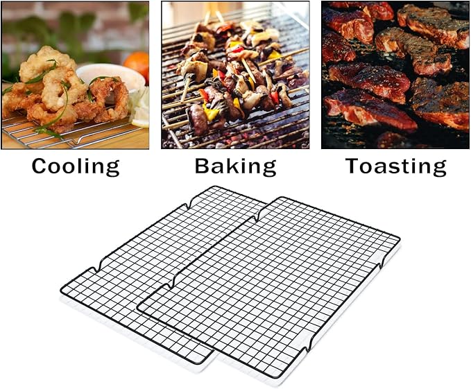 VNIMTI Cooling Rack 2 Sets, Cookie Cooling Wire Racks for Cooking, Baking, Roasting, Grilling, Drying, Oven Safe Grill Rack, 16" * 10" Small Squares Grids