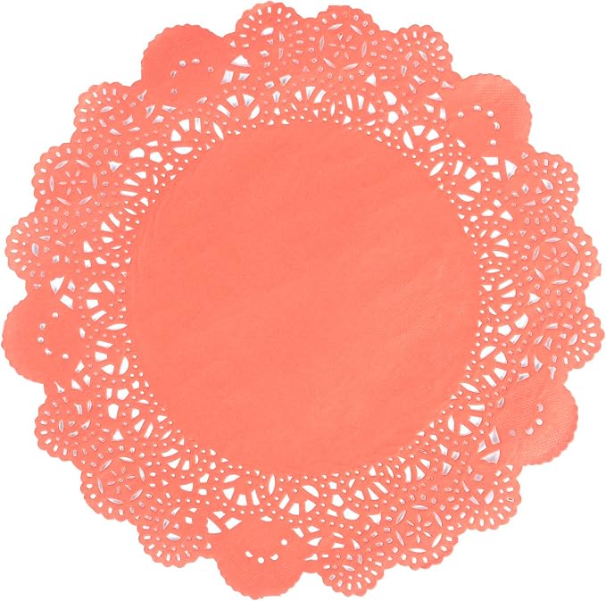 Restaurantware Paper Doilies 100 Pack of 8 Inch Lace Disposable Table Decor Red Round Shape Decorative Presentation