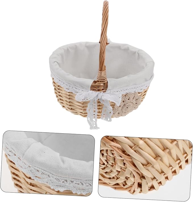 1pcs Hand Woven Rattan Basket Cloth Lining Multipurpose Storage Organizer for Bread Fruits and Picnic Essentials Lightweight Design for Easy Carrying