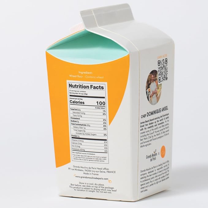 Fine French Pastry Flour, by Dominique Ansel & Grands Moulins De Paris,T55 Soft White Wheat Flour From France, Ideal for Baking Pancakes, Sponge Cakes and Light and Airy Pastries, 1.65lb Carton
