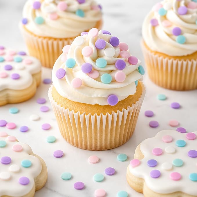 Pastel Confetti Sprinkles 4.6 oz - Pink Blue Purple Edible Confetti for Cake Decorating, Unicorn Birthday Cupcake Topper, Cookies, Baby Sprinkle Party Supplies - Soft Color Candy Mix