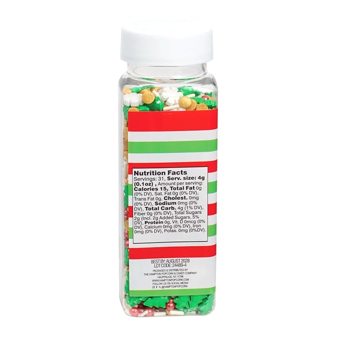 Trees & Snowflakes Red, White, Gold and Green Sprinkles Mix 4.4 oz, Christmas Sprinkles For Cake Decorating, Baking, Ice Cream & More, The Hampton Candy Company