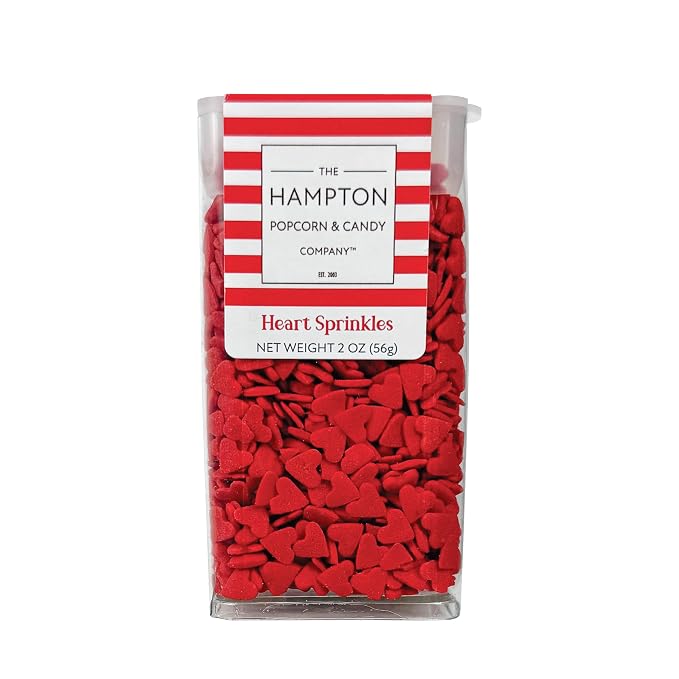 Red Hearts Sprinkles 2 oz, Sprinkles For Cake Decorating, Baking, Ice Cream & More, The Hampton Candy Company