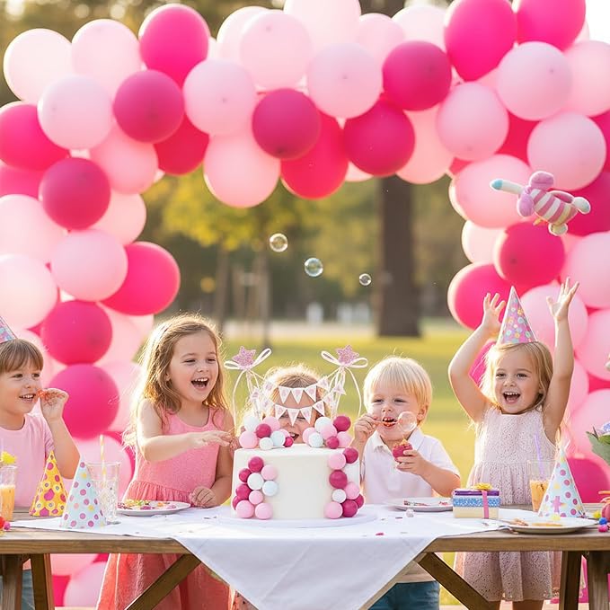 16 Pcs Happy Birthday Cake Topper Cake Bunting Topper Banner with Wood Pole Rainbow Garland with Bow Ribbon Balloon, Mini Cupcake Decor for Birthday Baby Shower (White,Pink,Rose Pink)