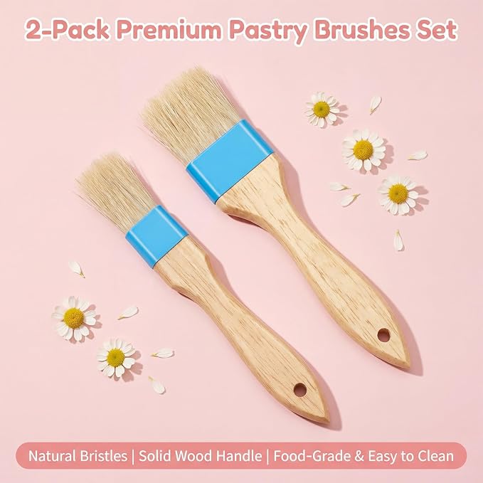 Pastry Basting Brush Food Brushes Heat Resistant Wooden Handle Pastry Brushes for Baking BBQ Brush for Cooking Butter Egg Wash Glazing Oil Sauce (1/1.5-2PCS)