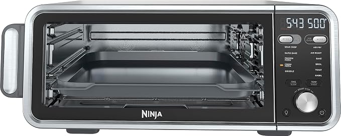 Ninja FT301 Dual Heat Air Fry Countertop 11-in-1 Convection Toaster Oven with Extended Height, XL Capacity, Flip Up & Away Capability for Storage Space, Silver (Renewed)