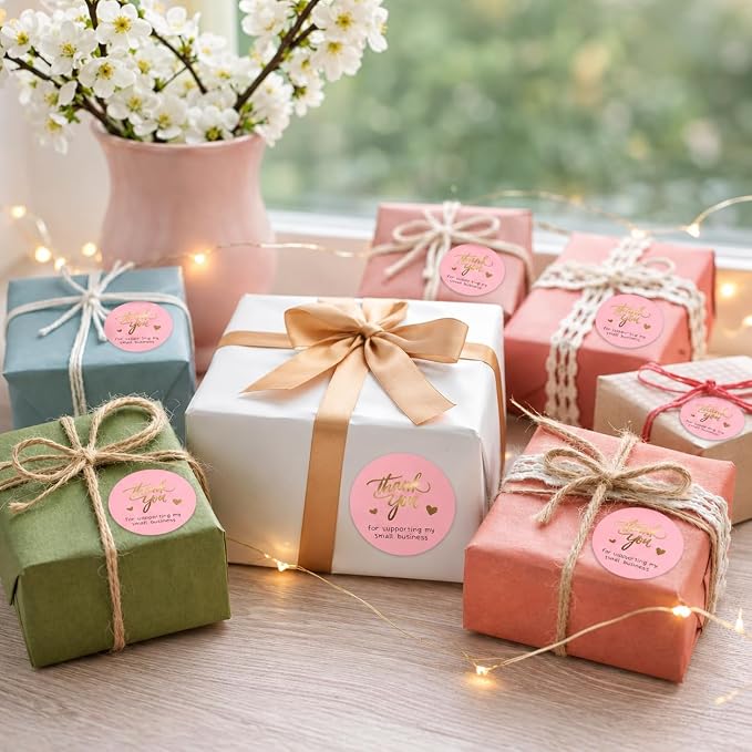 500 Thank You for Supporting My Small Business - Stickers 2 Inch Round Sticker Labels, Pink Gold Foil Thank You Labels for Packaging, Small Business Stickers for Envelopes, Boxes, Bags & Orders