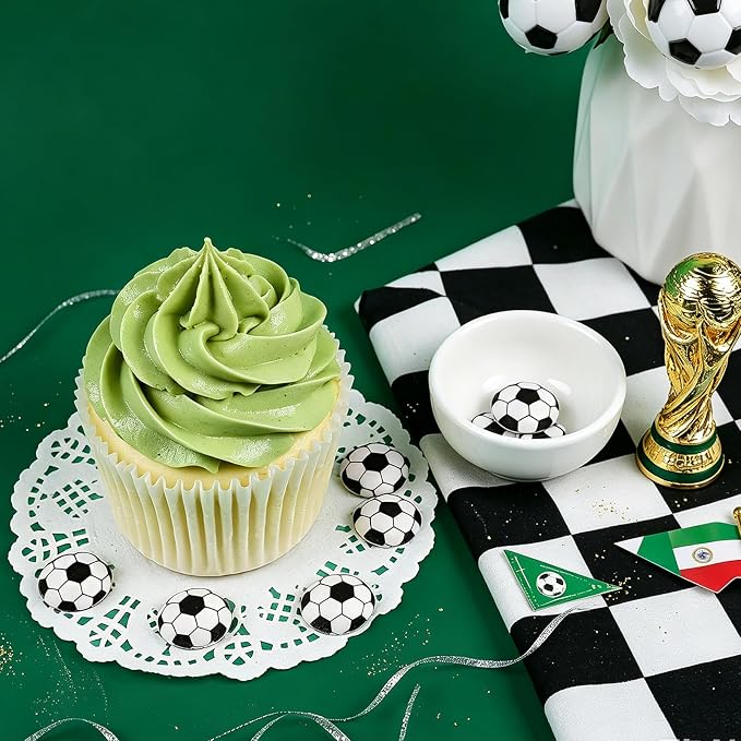 52 PCS Soccer Cupcake Toppers, 2cm Edible Soccer Cake Decorations Balls Sprinkles for Baking Cookies Dessert