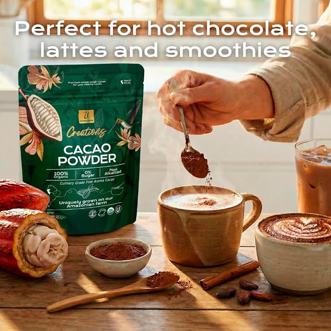 U Chocolate Organic Cacao Powder, Unsweetened & Unalkalized – Fresh from our Farm – Vegan, Allergen-Free, Single-Origin for Baking & Smoothies – 16 oz