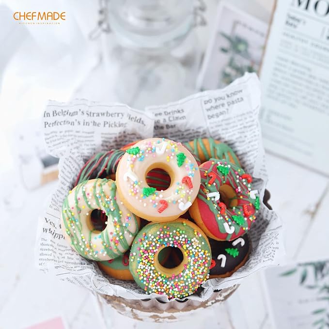 CHEFMADE Nonstick Donut Pan, 12 Cavity Ring Doughnut Pan for Baking Cookies Bagel (Black)