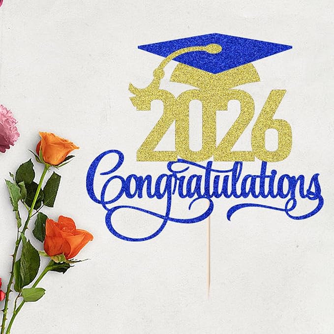 Dark blue gold 2026 Congratulations Graduation Cake Topper,Congrats Grad Cake Decor - 2026 High School/College/Senior Graduation Party Decorations Supplies