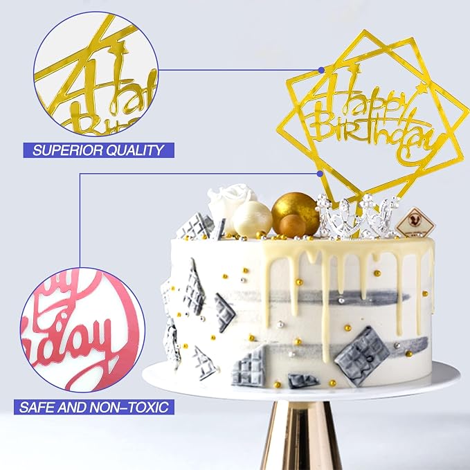 40 PCS Happy Birthday Cake Topper Acrylic Cupcake Topper A Series of Birthday Cake Supplies Decorations 10 Styles 4 Colors