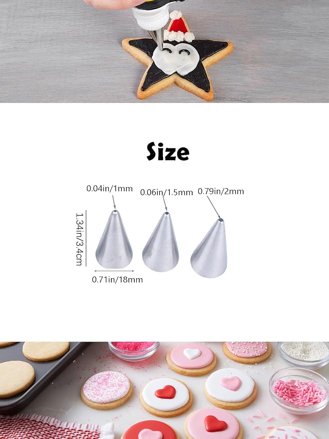 Royal Icing Piping Tips 1 2 3,Small Round Icing Tips for Detail Writing,Cookie Cake Cupcake Decorating
