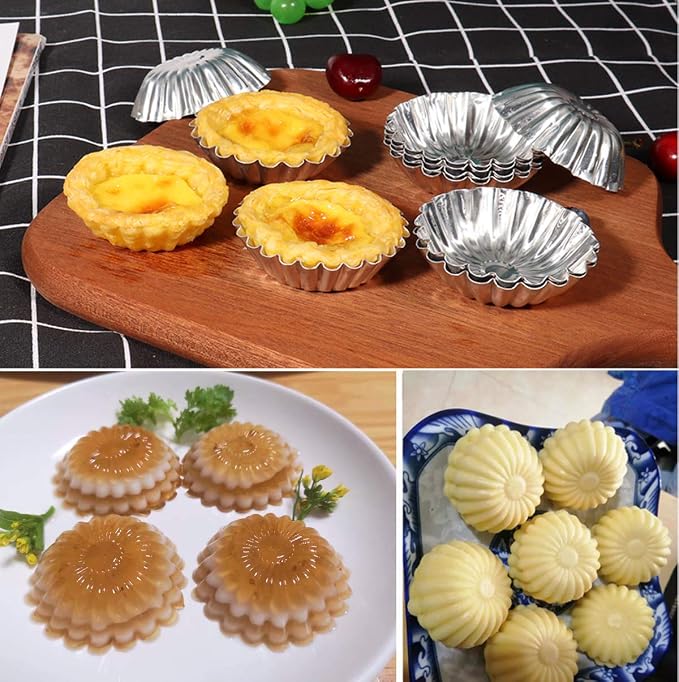 20Pcs Egg Tart Molds, Mini Tart Pan Aluminium Pie Tins Cupcake Cake Baking Cups