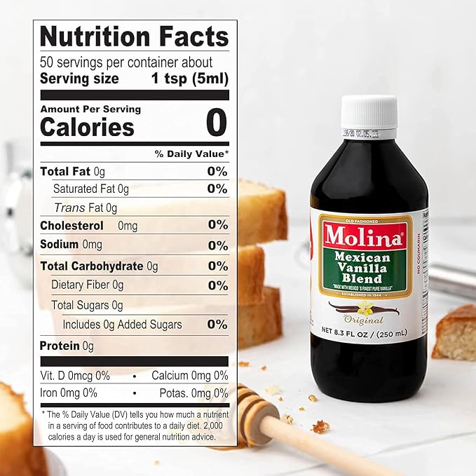 Vanilla Molina - Mexican Vanilla Blend with Pure Vanilla Extract - 2 Pack (8.3 Fl Oz Bottles) - Natural Flavoring for Baking, Cakes and Desserts