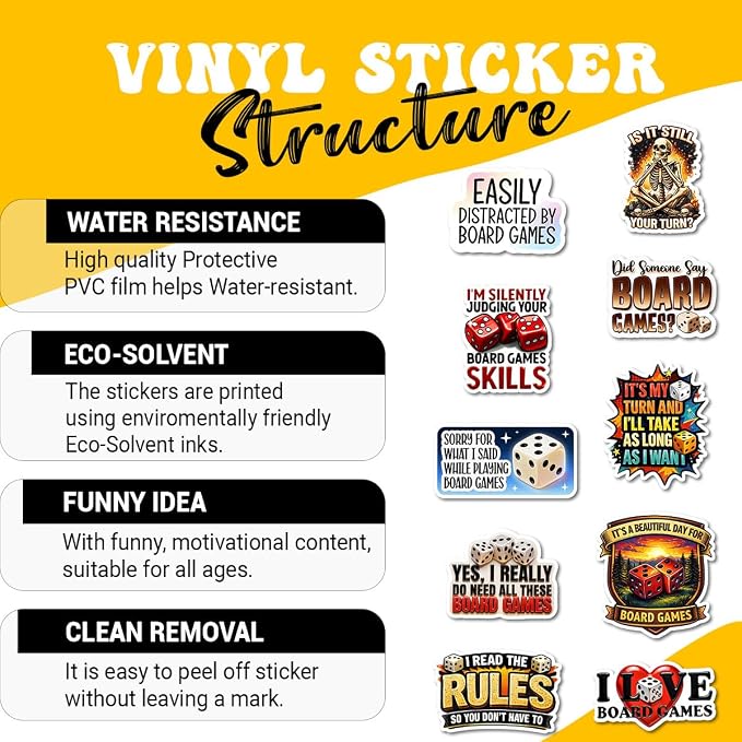 10pcs Board Game Stickers Gifts for Board Game Lovers Friends Multiple Different Design, Waterproof UV-Resistant for Water Bottle, Laptop, Window, Car