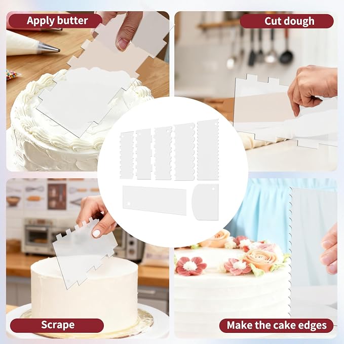 7 Pcs Clear Cake Scraper Set Acrylic Cake Scraper Smoother Cake Stripes Edge Contour Comb Clear Acrylic Cake Decorating Supplies for Mousse Butter Cream Frosting
