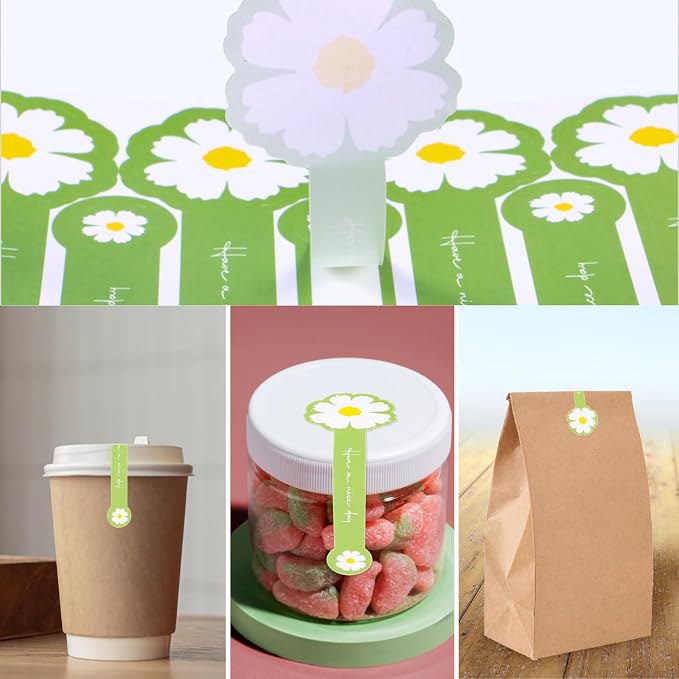 300pcs Handmade Lollipop Baking Stickers for Cake Box/Tins/Jars/Coffee Cups/Bottles, Long Label Daisy Flower Sealing Bakery Stickers for Gift Wrapping Self-Adhesive Tamper Evident Seal Labels