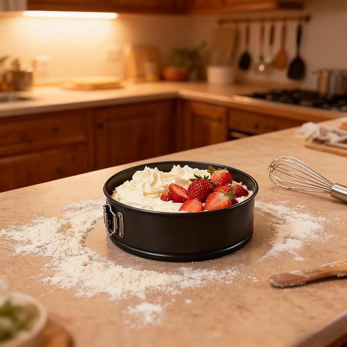SINJEUN 3 PCS 9 Inch Springform Cake Pan, Nonstick Round Cheesecake Pan with Removable Bottom, Cake Baking Mold for Cake, Cheesecakes and Pizza, Black