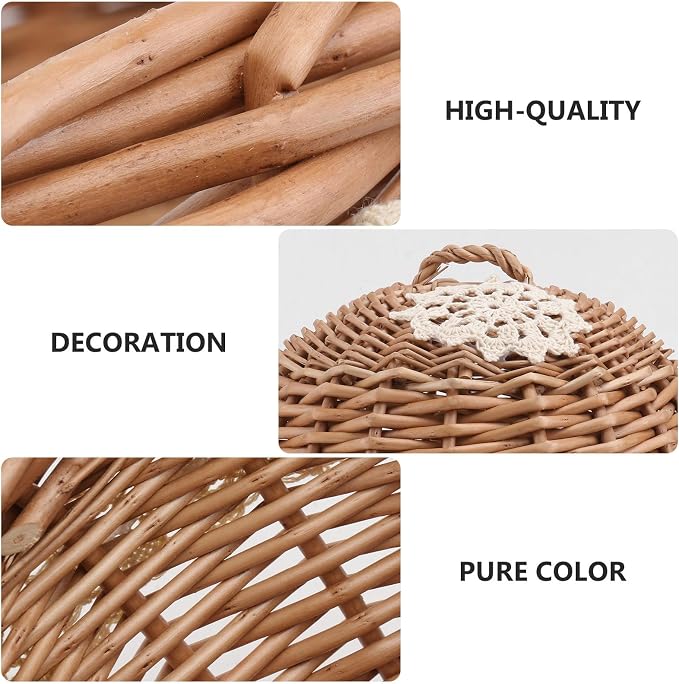 VICASKY Hand-woven Rattan Food Protecting Cover Basket, round Natural Wood Color, Kitchen Storage for Bread and Fruit, 1pcs Food Protector for Household Use