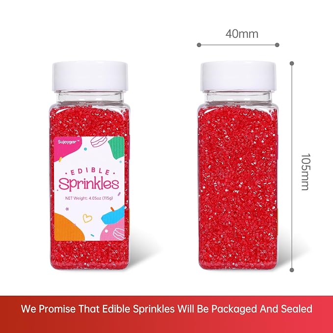 Red Sugar Sprinkles for Cake Decorating, 4.02oz Red Cake Sprinkles Edible for Cupcake Toppers Baking Cookies Ice Cream Chocolate Birthday Party Decorations