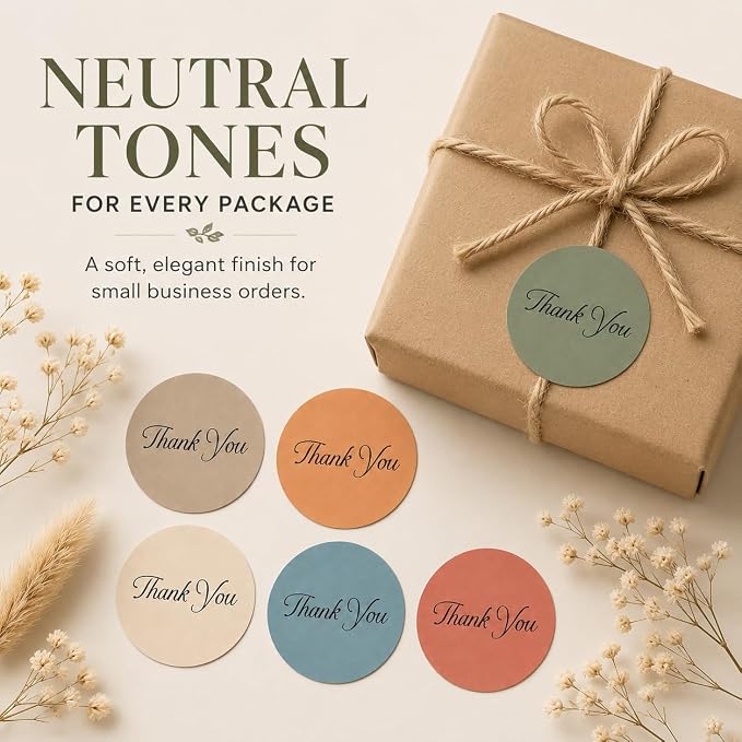 Thank You Stickers, Neutral, 500 Count, 1.5 Inch Round Labels | Small Business Packaging, Gift Bags & Mailers, Boutique Orders, Handmade Shops, Customer Appreciation