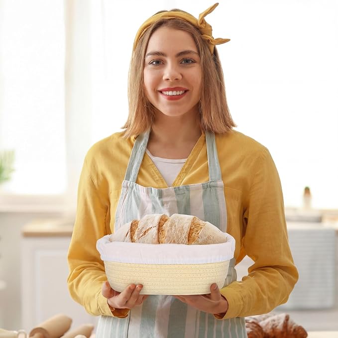 4 Pcs 10 Inch Bread Proofing Basket Set Cotton Rope Oval Banneton Basket Sourdough Bread with Liners Covers for Baking Supplies (Vibrant Color)
