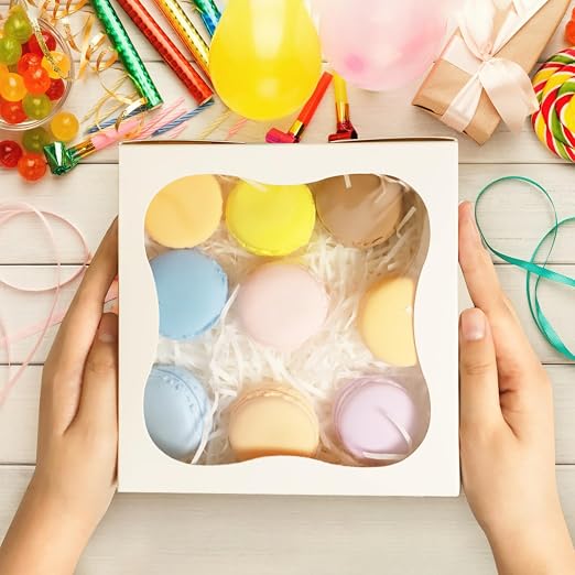 50PCS Gift Box 772.5Inch, Cupcake Boxes with Window, Individual Cupcake Containers, Biscuit & Macaron Boxes, Treat & Pastry Food Packaging