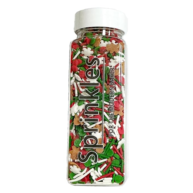Homipooty Christmas Sprinkles for Cake Decorating 100g/3.5oz Mix of Red Green with White Jimmies Gingerbread Man Sprinkles Decorative Christmas Dessert