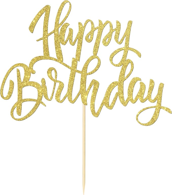 Happy Birthday Cake Decorations, Gold Double-Sided Glitter Letters, Birthday Party Supplies, Cake Topper Decorations (Gold)