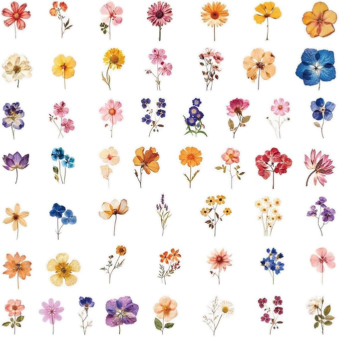 Transparent Flora Stickers,50PCS Vintage Aesthetic Flowers Sticker for Scrapbooks Travel Journal, Vinyl Waterproof for Water Bottles Laptop Phone Scrapbook Supplies DIY Crafts (colourful-B15)