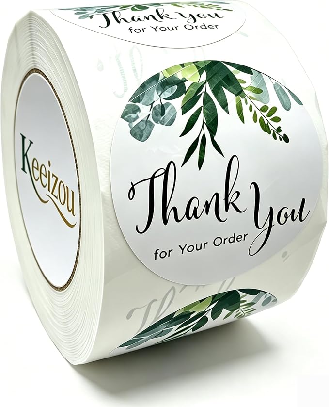 500 Pcs Greenery Thank You Labels, Thank You for Your Order/Purchase/Support, 1.5 Inch Self Adhesive Labels for Small Business, Packaging, Bakery Bags (Green1)