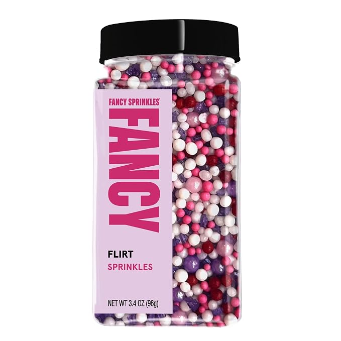 Fancy Sprinkles Flirt Sprinkles | Pink & Red Jimmies with Candy Lips & Heart Shaped Candy | Valentine's, Galentine's & Anniversary | Cake & Cookie Decorating | 1 Pack (0.5c)
