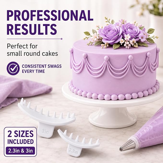 Hushee 2 Pcs Cake Arch Guide Tool Cake Decoration Tools Swag Marker Tool Piping Guide Convenient for Controlling Size and Position for Piping Beginners and Baker (White)