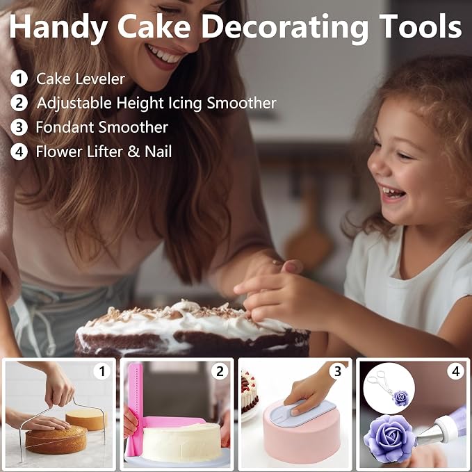 200PCs Cake Decorating Supplies Kit for Beginners - Cake Turntable, 55 Cake Piping Tips, Straight & Offset Spatula, 110+1 Piping Bags, Cake Leveler, Cake Scraper Sets & Baking Tools