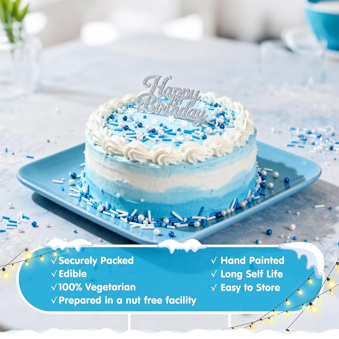 Edible White Snowflake Sprinkles,Blue White Nonpareils Pearls Jimmies Mix Sugar Sprinkle,130g,light Blue Sprinkle Snow Candy for Cake Decorating,Holiday Cake Decorations,Dessert,Cupcakes,Donuts,Cookies,Ice cream Toppers,Birthday Party,Mother's Day,Wint...