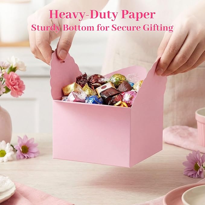VGOODALL 10PCS Gift Boxes with Ribbon, Pink Candy Box with Ribbon Paper Treat Boxes for Wedding Cookie Chocolates Small Gifts